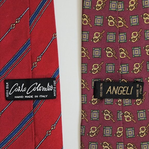 Equestrian Themed Silk Tie Lot of 2 Angeli CarIo Colorado Italy AOP W4 L57.5 - Picture 4 of 16